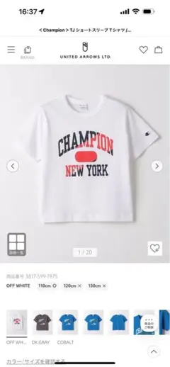 新品未使用グリーンレーベルChampionショートスリーブTオフホワイト110
