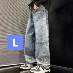 メンズ　Lジーパン　ズボン　ワイドパンツ　デニム　ダメージ加工　大きめ　ダボダボ