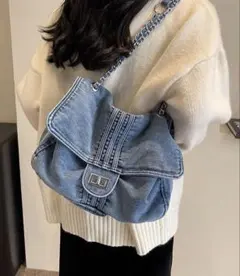 デニムチェーンショルダーバッグ