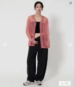 未使用　別注　Charcoal チャコール　メッシュ Vネック カーディガン