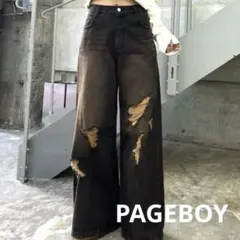 PAGEBOY ページボーイ　ダメージ加工 ワイドデニムパンツ ブラックのサムネイル