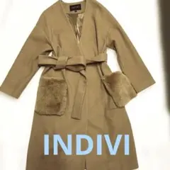 秋から春使えるINDIVI キャメル　ノーカラーロングコート
