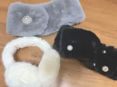 ロリータ　ファーイヤマフ＋ブローチ付きティペット＋パール付きティペット
