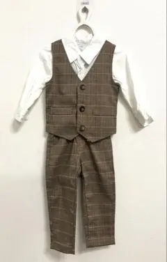 子供用スーツ　セットアップ　茶色チェック柄　サイズ80