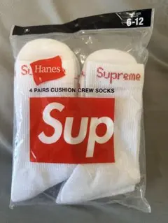 Supreme Hanes クルーソックス ホワイト 1足2枚