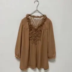 grove グローブ　フリル　ブラウス　プルオーバー　七分袖　フリルカラー　M
