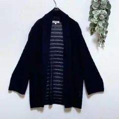 スープSOUP☆ショールカラーカーディガン☆9☆紺☆メッシュ☆羽織り☆透け感