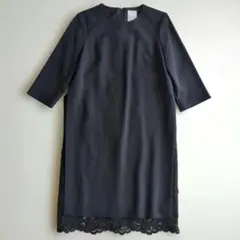 極美品★ルルウィルビー ワンピース レース ひざ丈 七分袖 ダークネイビー 2