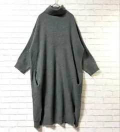 【イーアールジー/e.r.g】タートルネックリブニットロングワンピースM