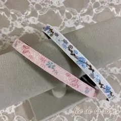 刺繍リボンのカチューシャ ピンク かわいい 花 蝶々 姫 ロリータ キッズ