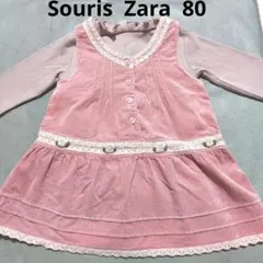 Z59☆Sourisのワンピース・Zaraカットソー☆80☆ジャンバースカート