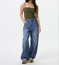 ユニクロ　バギーカーブジーンズ34 裾直し済み　67ブルー