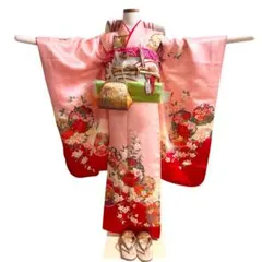 着物　七五三　7歳　女の子　13点　フルセット　ピンク　雪輪　花文　吉祥文様