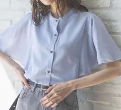 【新品未使用】GLOBAL WORK イージーケアリネンフリルブラウス