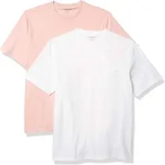2枚組 Tシャツ ポケット付きクルーネック半袖 メンズ　ピンク/白サイズS