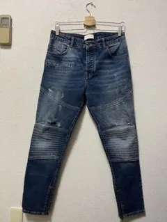 ザラマン　ダメージ加工　バイカースキニーデニム　/32　ストレッチ　裾ジップ