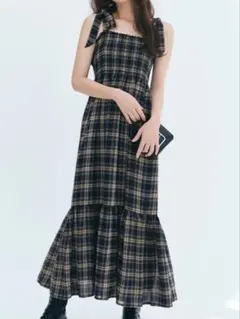 GRL グレイル チェック柄リボンシャーリングワンピース[tg735]