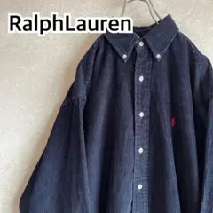 ラルフローレン コーデュロイシャツ 90s 紺色 ネイビー 刺繍ワンポイント