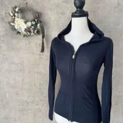 【プライドグライド】紺　フード付　ニットパーカー　フルジップ　M タイト　無地