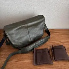 【中古品】Acru (アクリュ)レザーカメラバッグ　サビカM ブルーグリーン系