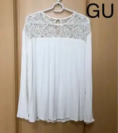 GU 肩レース トップス ブラウス リーフレース ホワイト系