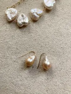 ふんわり春色　ナチュラルオレンジ系淡水真珠　パール14kgfソリティアピアス