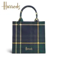 新品 Harrods ハロッズ ゴールドロゴ コットントートバッグS ネービー 