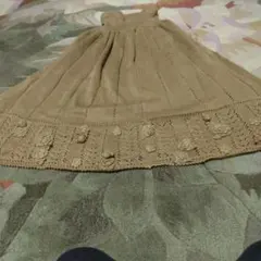 お値下ピンクハウス　美品　高級麻　モカ 編み込みモチーフデザイン ロングスカート