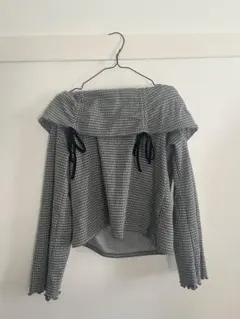 clette オフショルダー チェック柄 長袖トップス LL