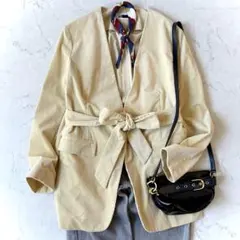 未使用品 H B&Y 日本製ベルベットコーデュロイ ベルト付ノーカラージャケット