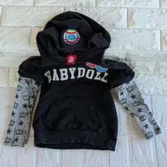 BABYDOLL パーカー 100 黒 フード付き 重ね着風 キッズ