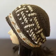 ビーニー キャップ　クロシェハット　クラッシャーハット　ビーズ飾り　ターバン風