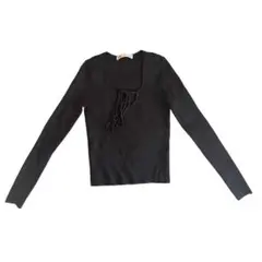 ZARA ブラック ニット M 長袖 フロントオープンカット リボン