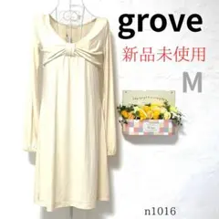 【新品】グローブ レディース 膝丈 ワンピース 綿100% 重ね着風 黒×白 M