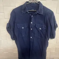ラルフローレン　リネン ネイビー 半袖 ボタンダウンシャツ
