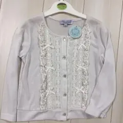 新品　mother ways　長袖カーディガン　白　104 薄手　レース　リボン