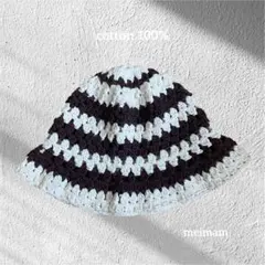 クロシェハット　クラッシャーハット　バケハ　ニット帽　オフホワイト　ブラウン