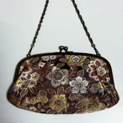 ⑥ がま口　ミニバッグ　ポーチ　和柄　紫