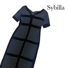 シビラ　ワンピース　ウィンドーペンチェック柄　ドレス　ベロア　総柄