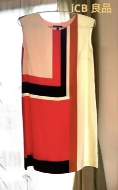 iCB ノースリーブ膝丈ワンピース　赤白黒　M オンワード