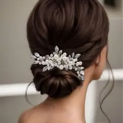 ブライダル ヘッドドレス 髪飾り バレッタ パール シルバー ウェディング