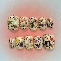 ネイルチップ ショートネイル 個性派 ポップ y2k 平成 シール 犬 猫 現品