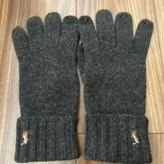 【美品】ポロ ラルフローレン 手袋 ニット グローブ ロゴ刺繍 チャコールグレー