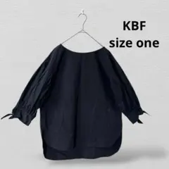 KBFケービーエフ 五分袖チュニック 袖口リボン付き　綿100％　ブラック