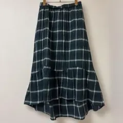 フリーズマート　チェック柄 ロング フレアスカート グリーン系　カントリー風　Fのサムネイル
