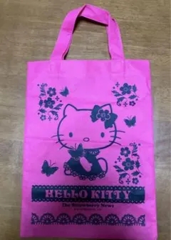 【サンリオ】ハローキティ　不織布バッグ いちご新聞　トートバッグ　平成キティ