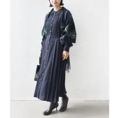 SHIPS 長袖 ワンピース ネイビー