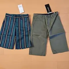 120cm ストライプ & オリーブ ハーフパンツ 2枚セット