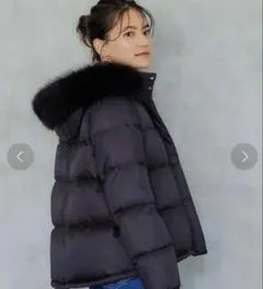 グリーンレーベルリラクシング　ファーフードショートダウン　ブラック　42