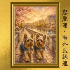 ヨークシャーテリア 恋愛運・海外の良縁・出会い運 開運アート 油彩画 額縁なし